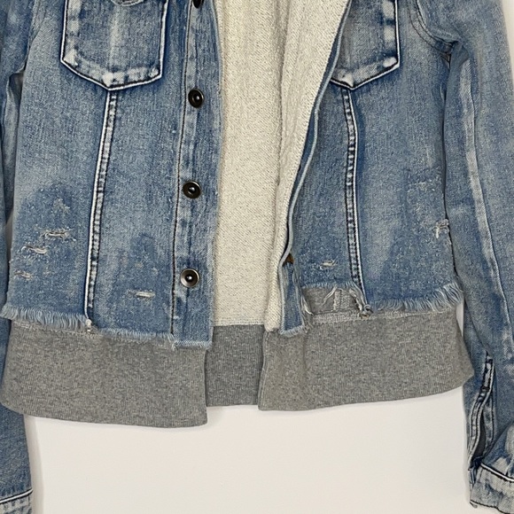 Free People Distressed Denim Attached Gray Hoodie - Picture 4 of 7